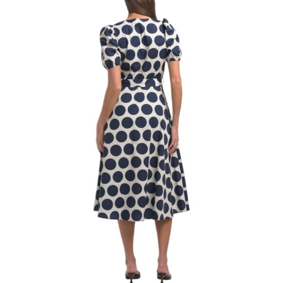 LUNA ALLEGRA Puff Sleeve Belted Dot Print Midi Dress - Picture 2 of 2